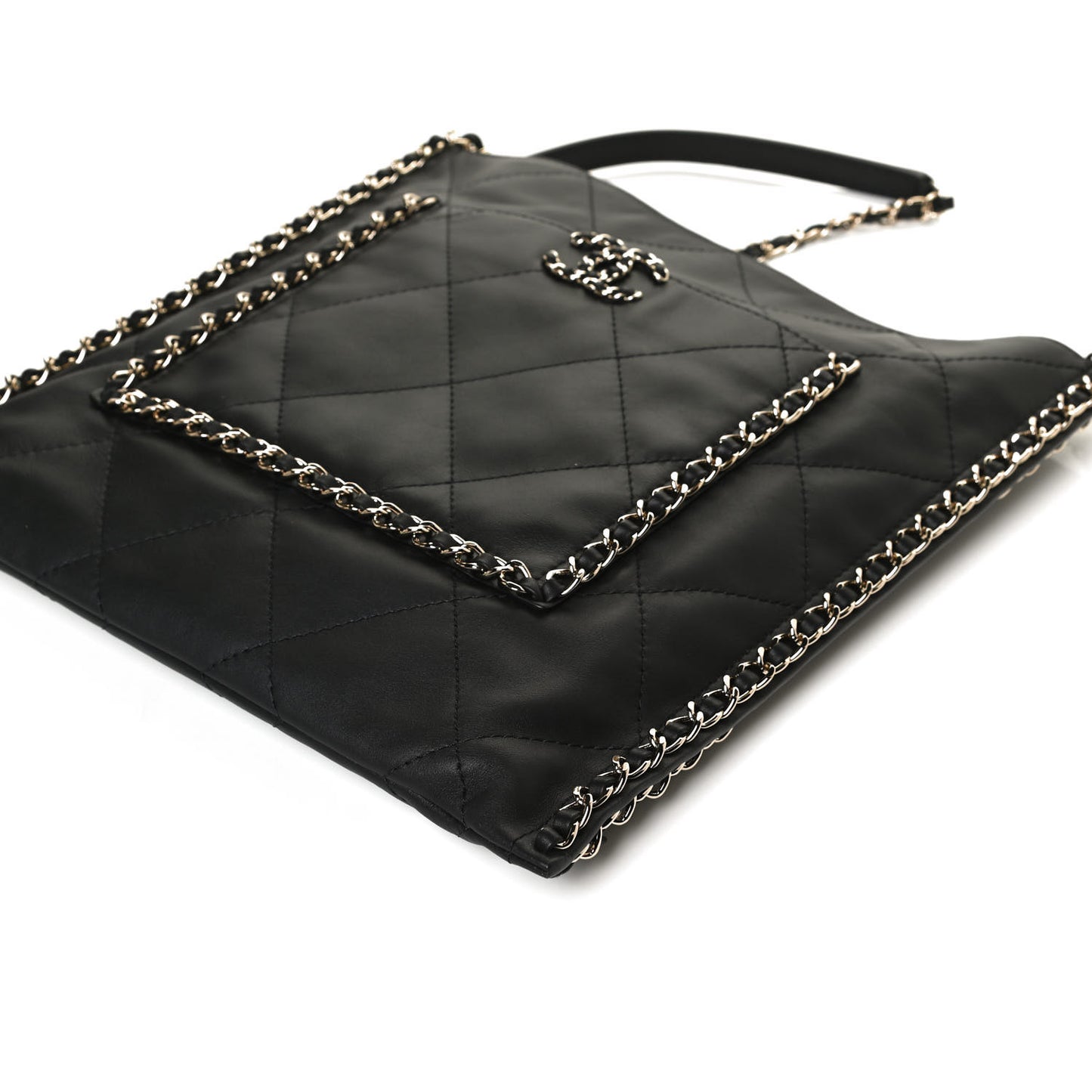 Calfskin Quilted Chain Flat Tote Black