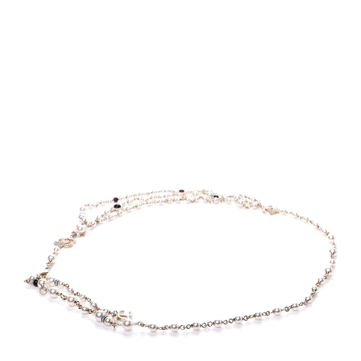 Chanel Pearl Crystal Beaded CC Belt Gold Burgundy 2 of 5