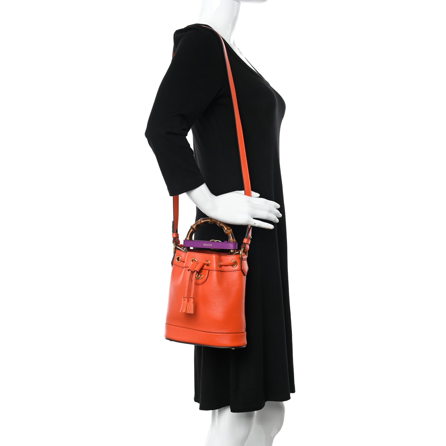 Softy Wonka Textured Dollar Calfskin Mini Diana Bucket Bag Deep Orange Spicy Cyclamin