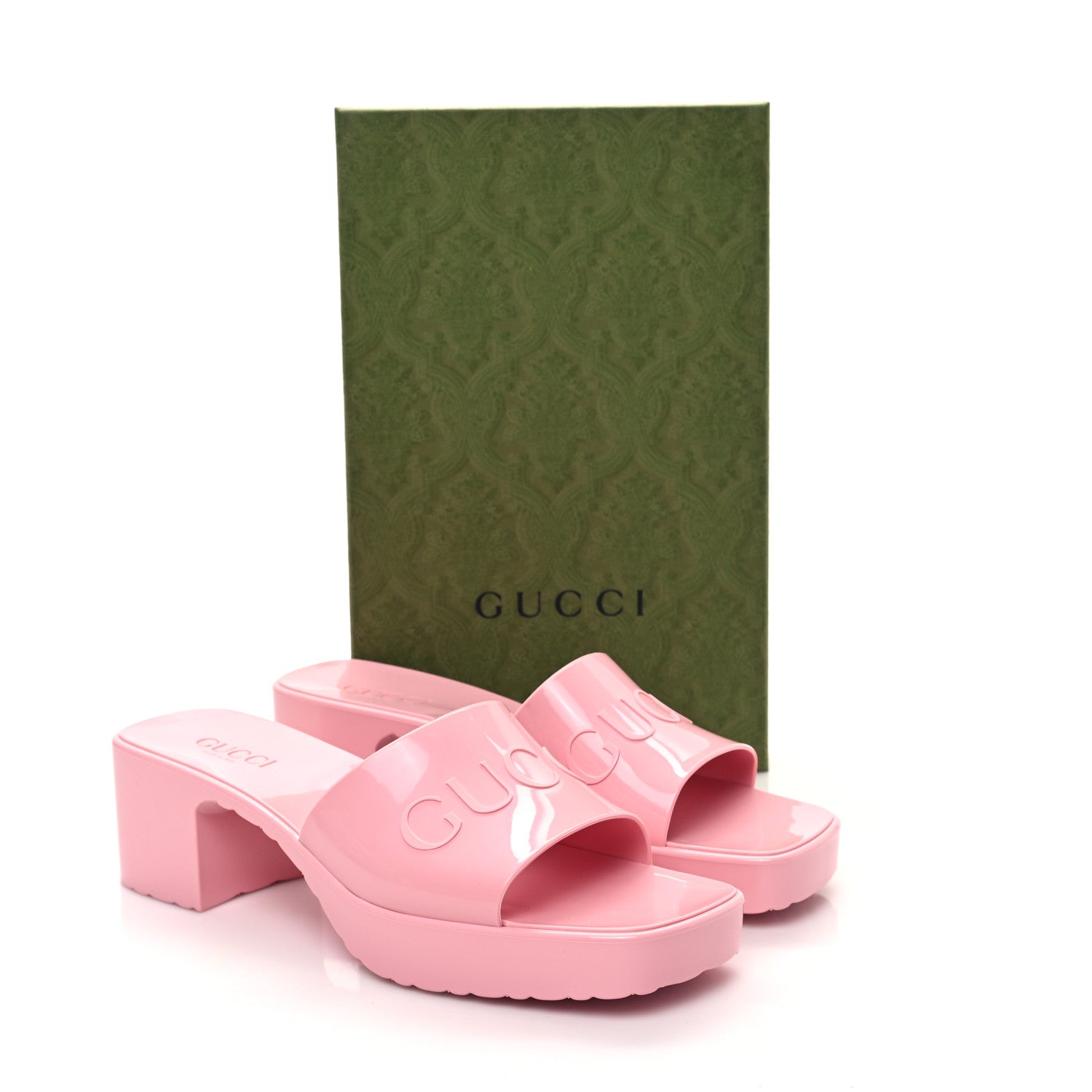 Gucci Rubber Gucci Logo Womens Platform 20/60mm Slide Sandals 41 Wild Rose 10 of 10