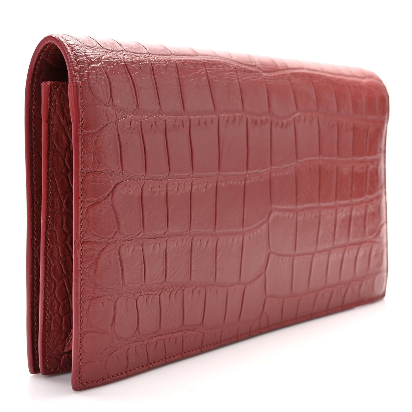 Calfskin Crocodile Embossed Classic Kate Monogram Clutch Dark Pink