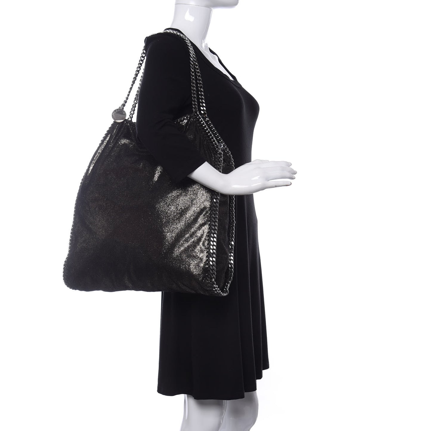 Metallic Shaggy Deer Big Falabella Tote Black