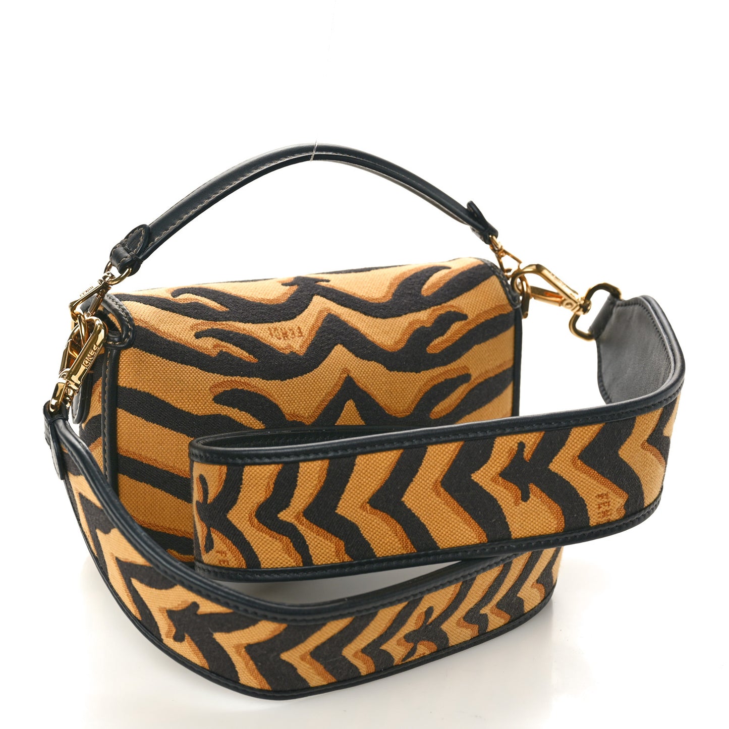 Canvas Chinese New Year Tiger Embroidered Mini Baguette Black Dark Yellow