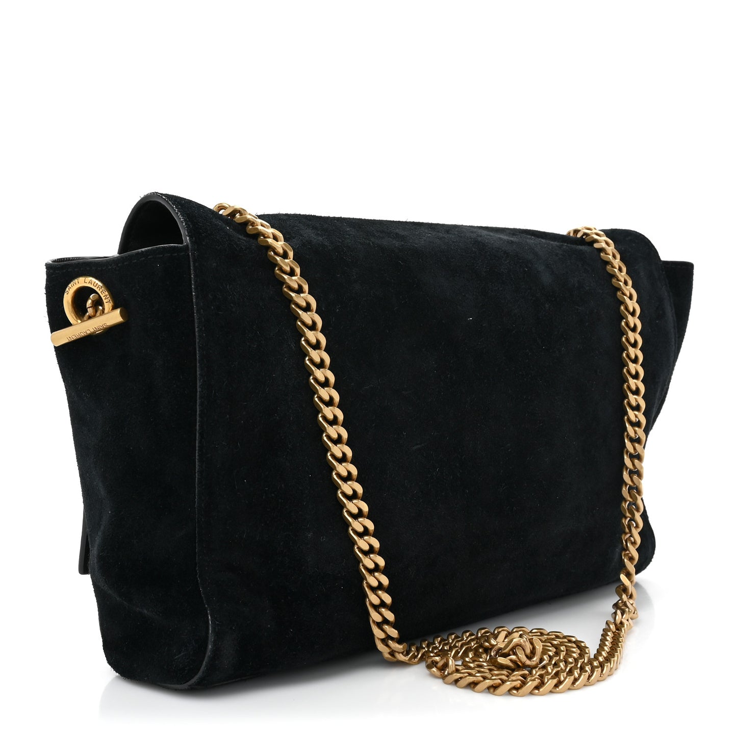 Smooth Calfskin Suede Medium Reversible Monogram Kate Satchel Black