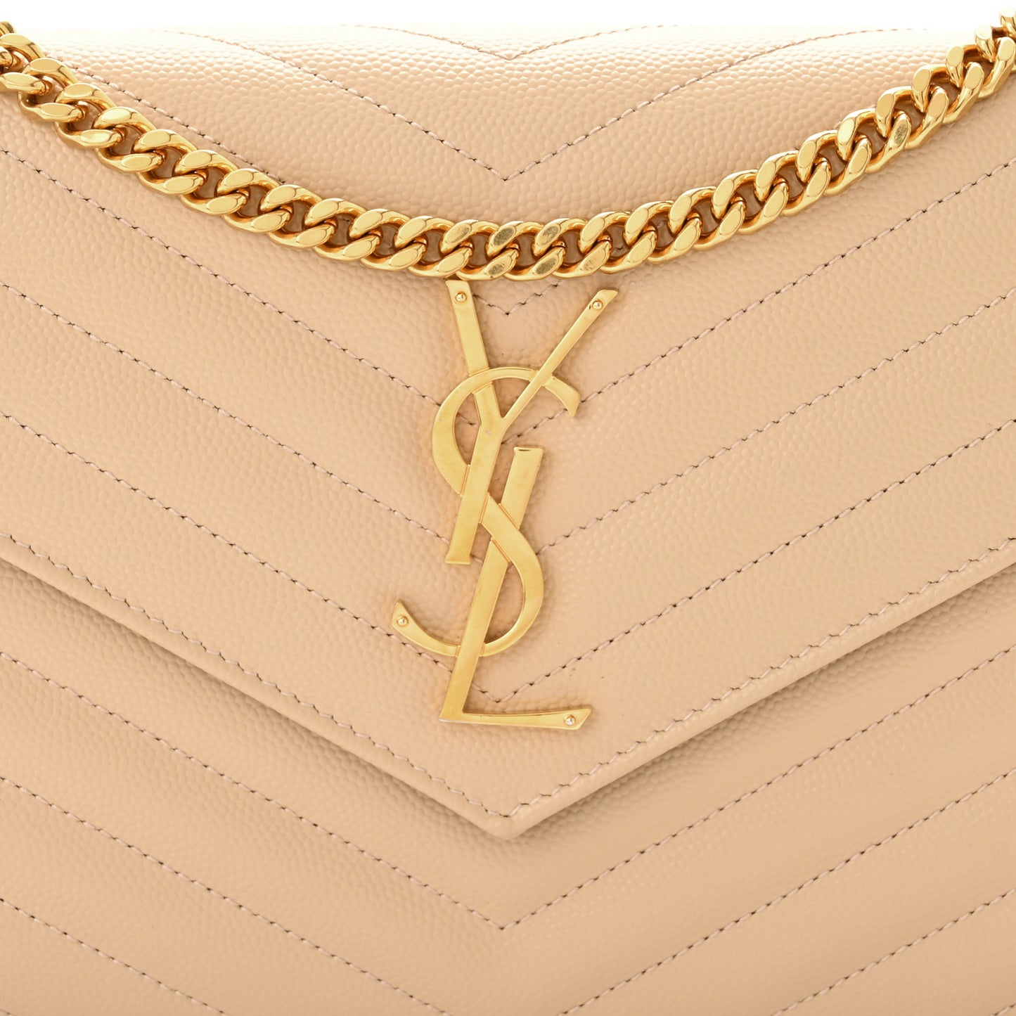 Grain De Poudre Matelasse Chevron Monogram Chain Wallet Light Beige