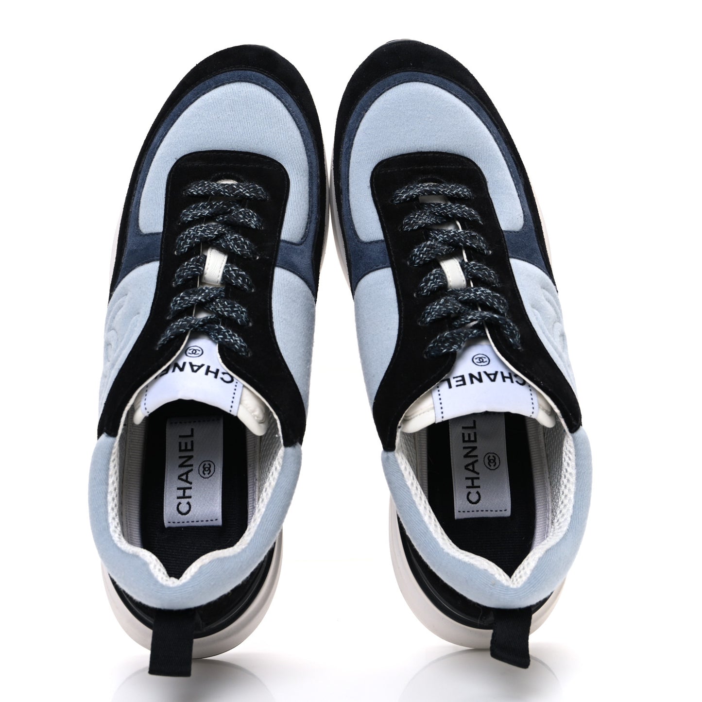 Suede Calfskin Fabric CC Sneakers 39 Light Blue Black