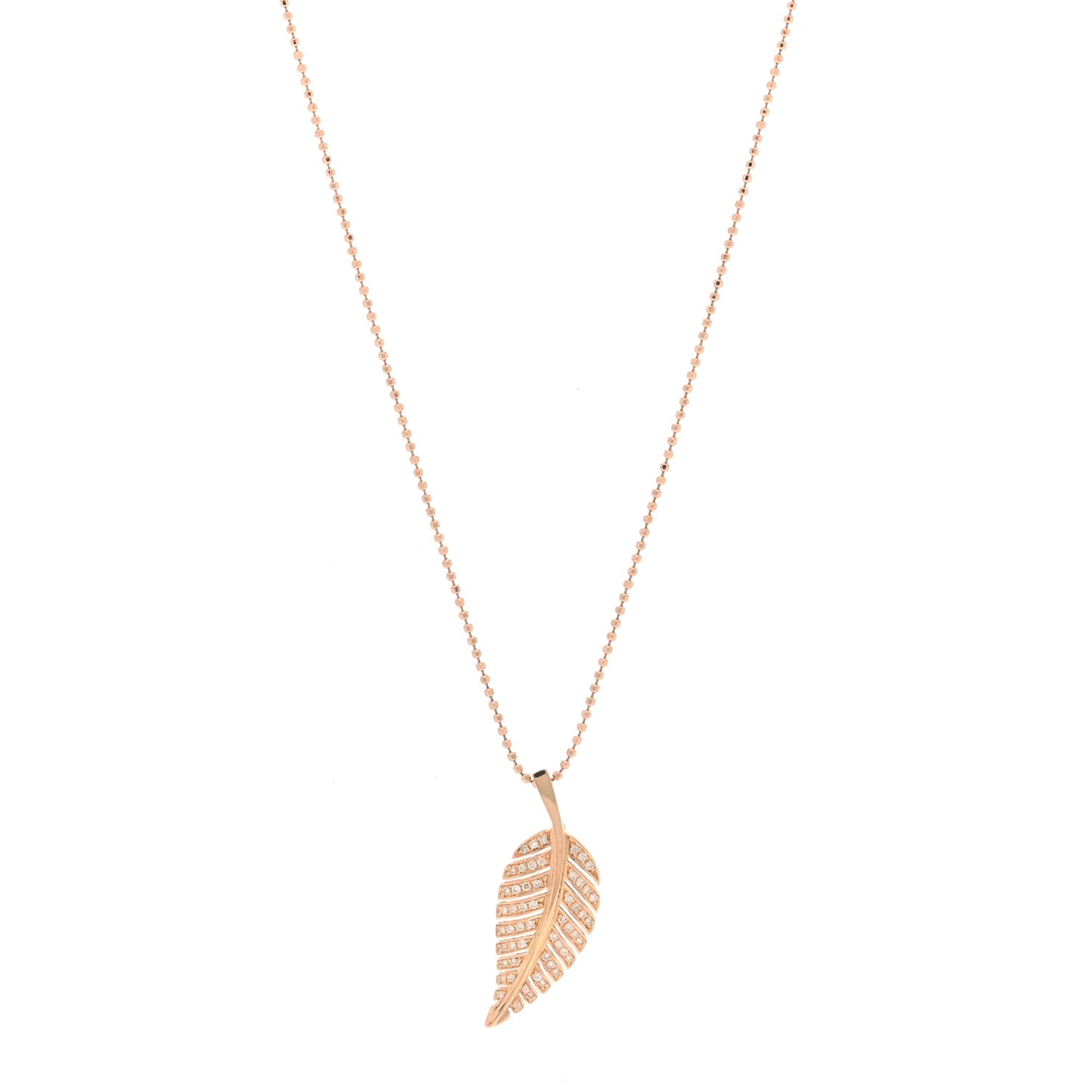 18K Rose Gold Diamond Small Leaf Pendant Necklace