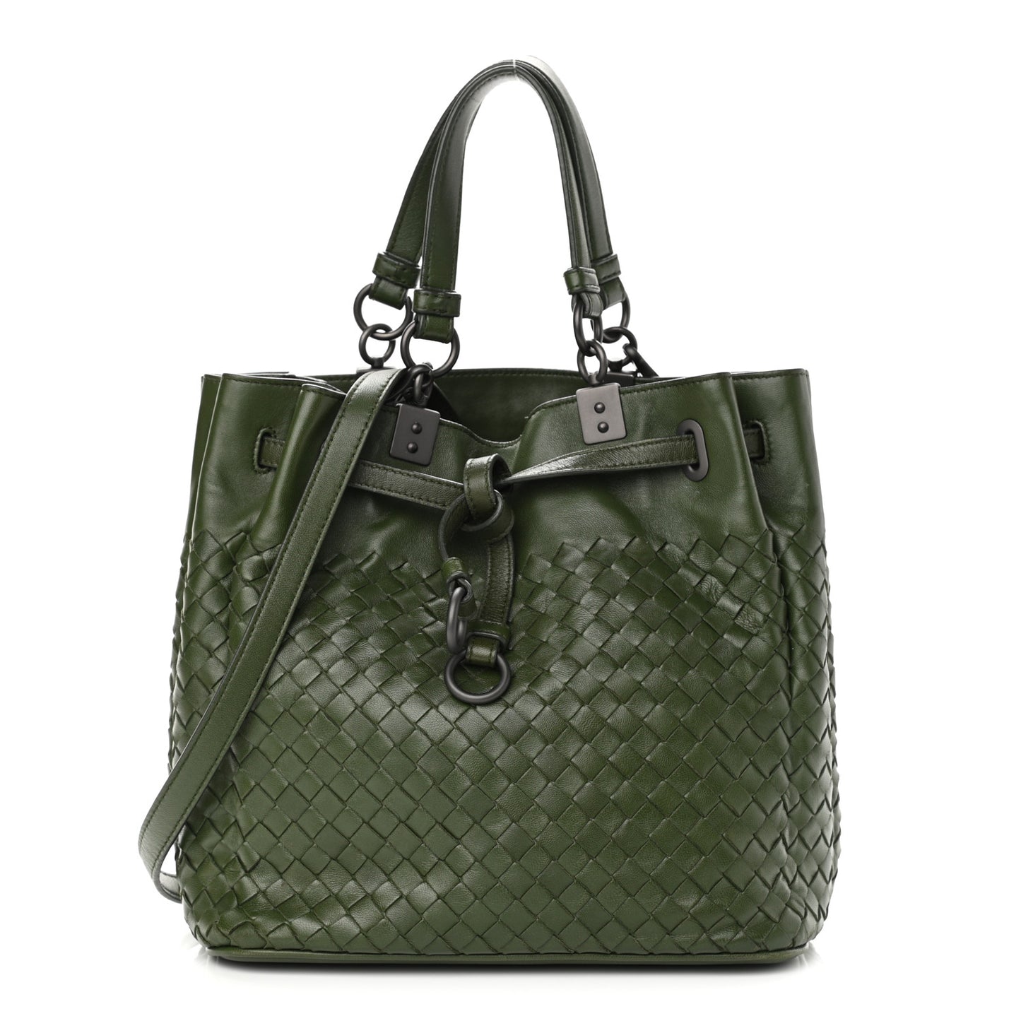 Nappa Intrecciato Drawstring Bucket Bag Moss