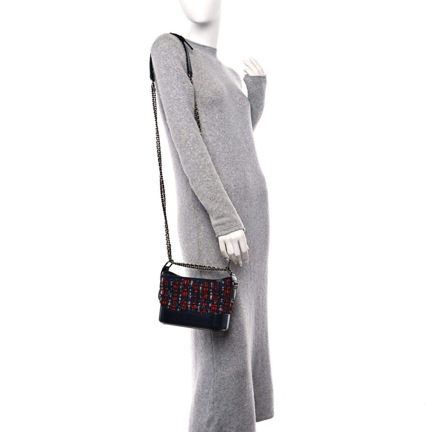 Tweed Calfskin Small Gabrielle Hobo Navy