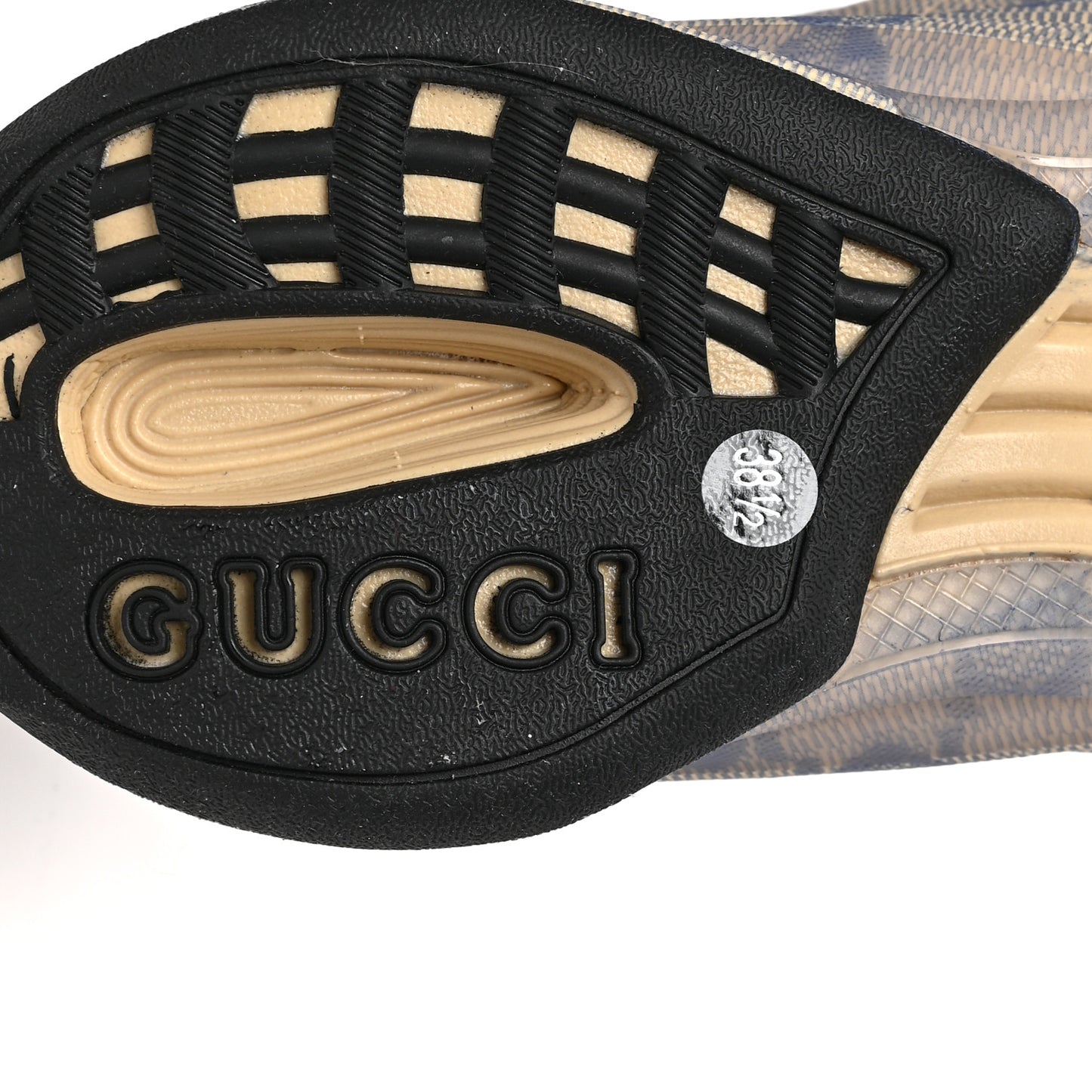 Ultralight Plume Calfskin Monogram Printed Mens Gucci Run Sneakers 38.5 Beige Blue