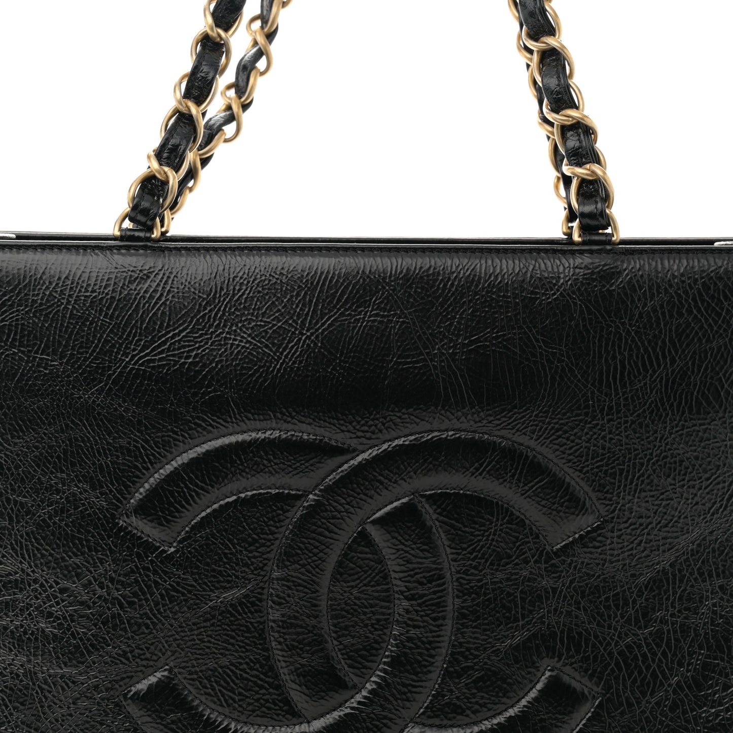 Shiny Aged Calfskin Shopping Bag Black