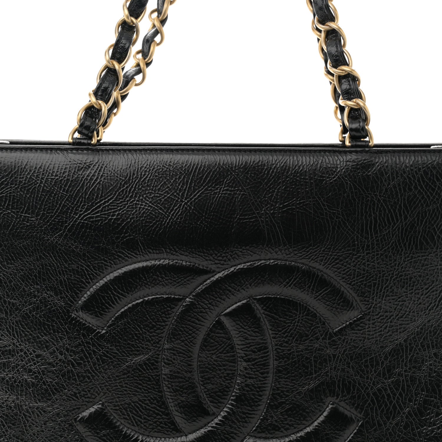 Chanel Shiny Aged Calfskin Shopping Bag Black 8 of 10