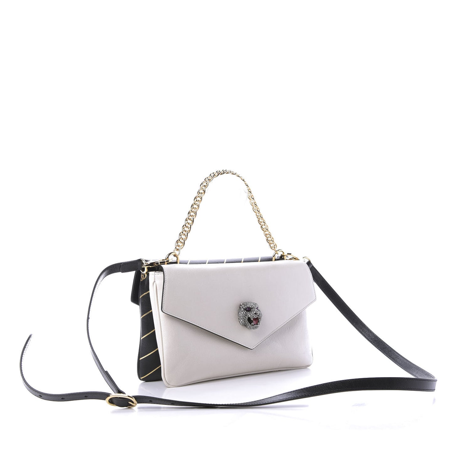 Calfskin Diagonal GG Medium Thiara Double Envelope Shoulder Bag Black White