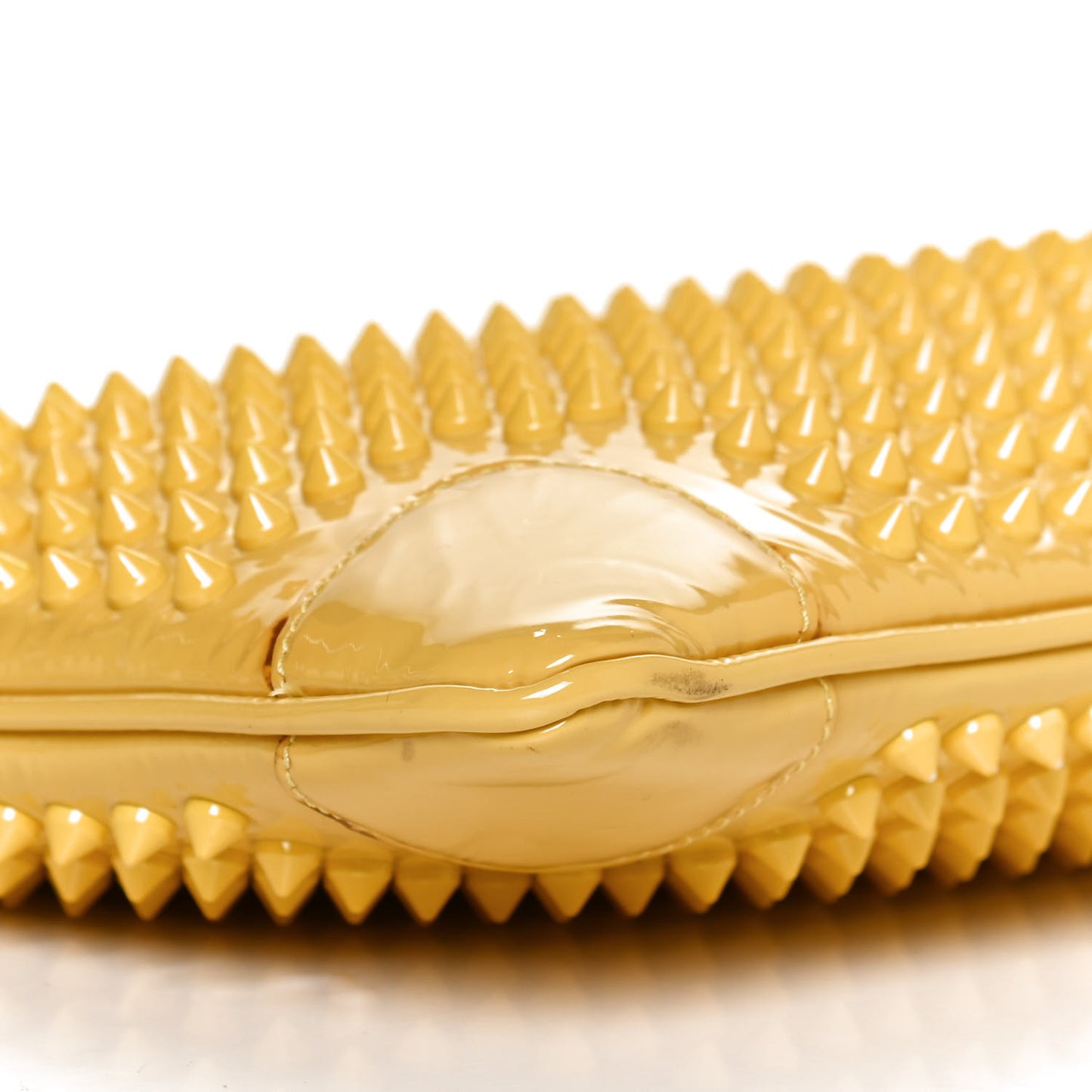Patent Calfskin Studded Loubiposh Chain Clutch Yellow