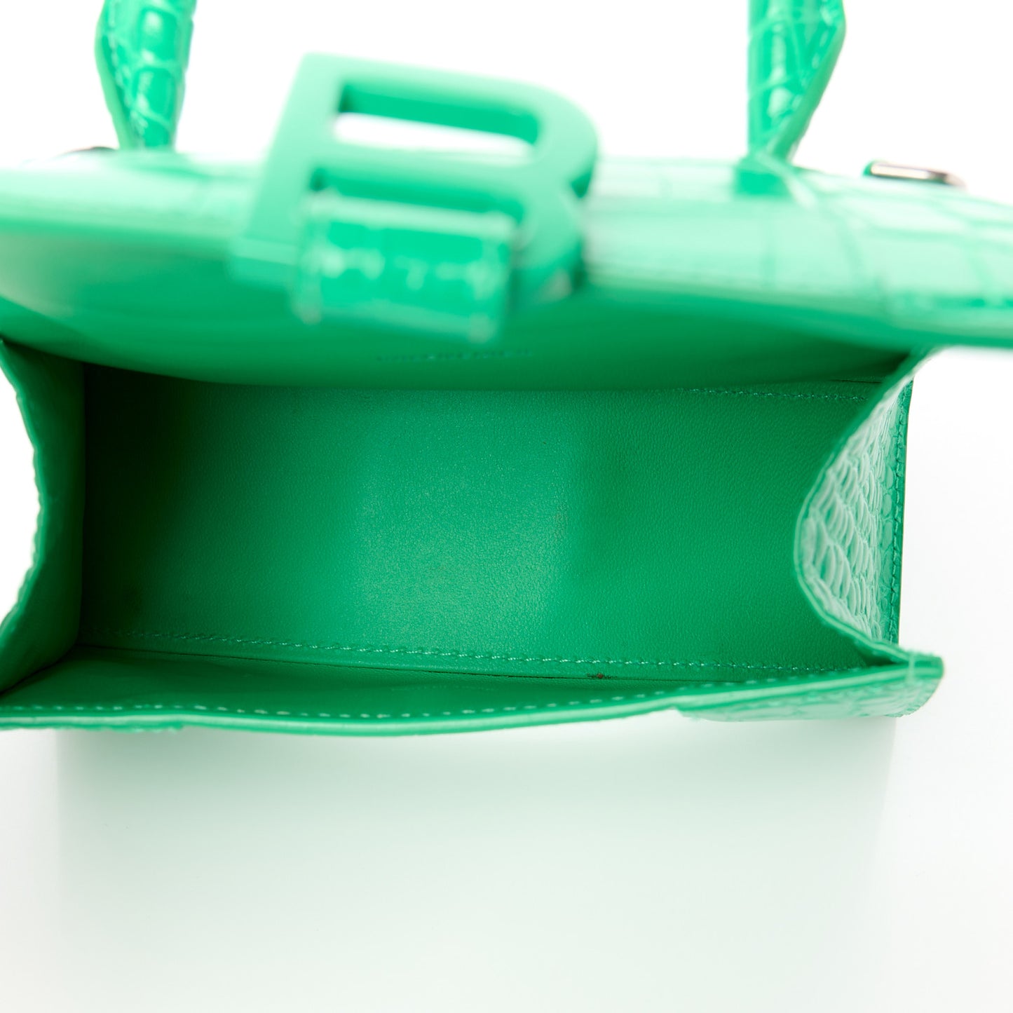 Shiny Calfskin Crocodile Embossed Hourglass Top Handle Bag XS Vivid Green