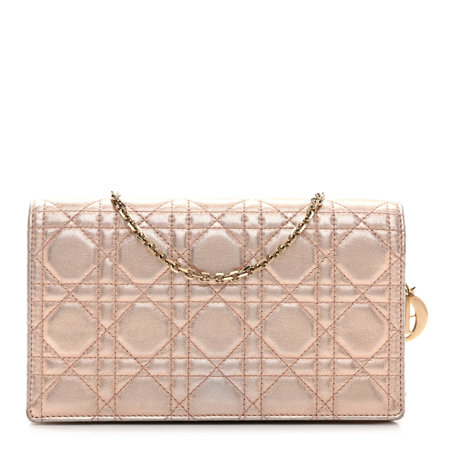 Metallic Lambskin Cannage Lady Dior Pouch Rose Gold