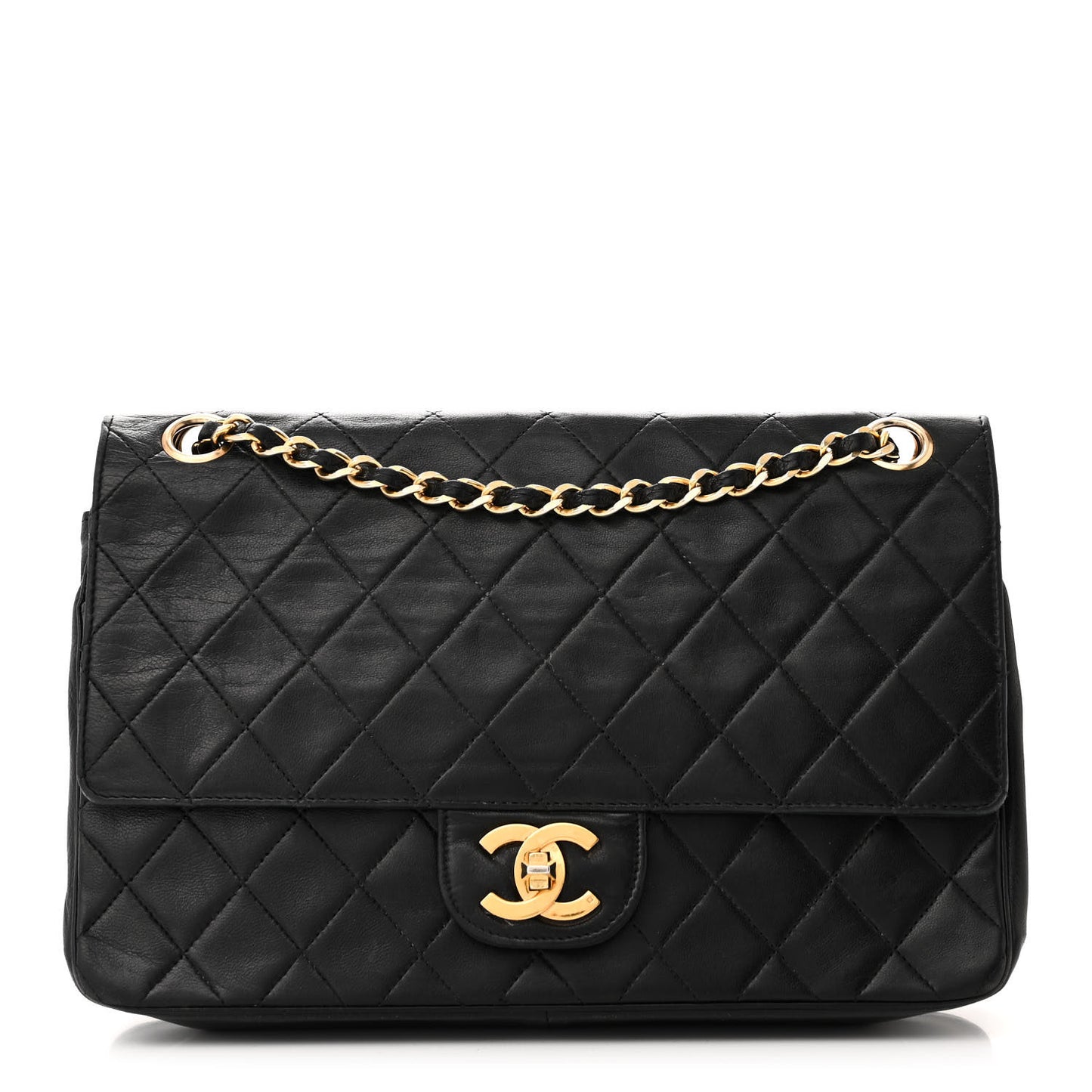 Lambskin Quilted Medium Double Flap Black
