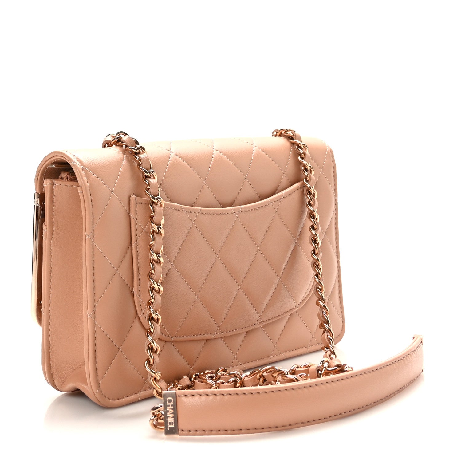 Chanel Lambskin Quilted Frame Wallet On Chain WOC Beige 3 of 10