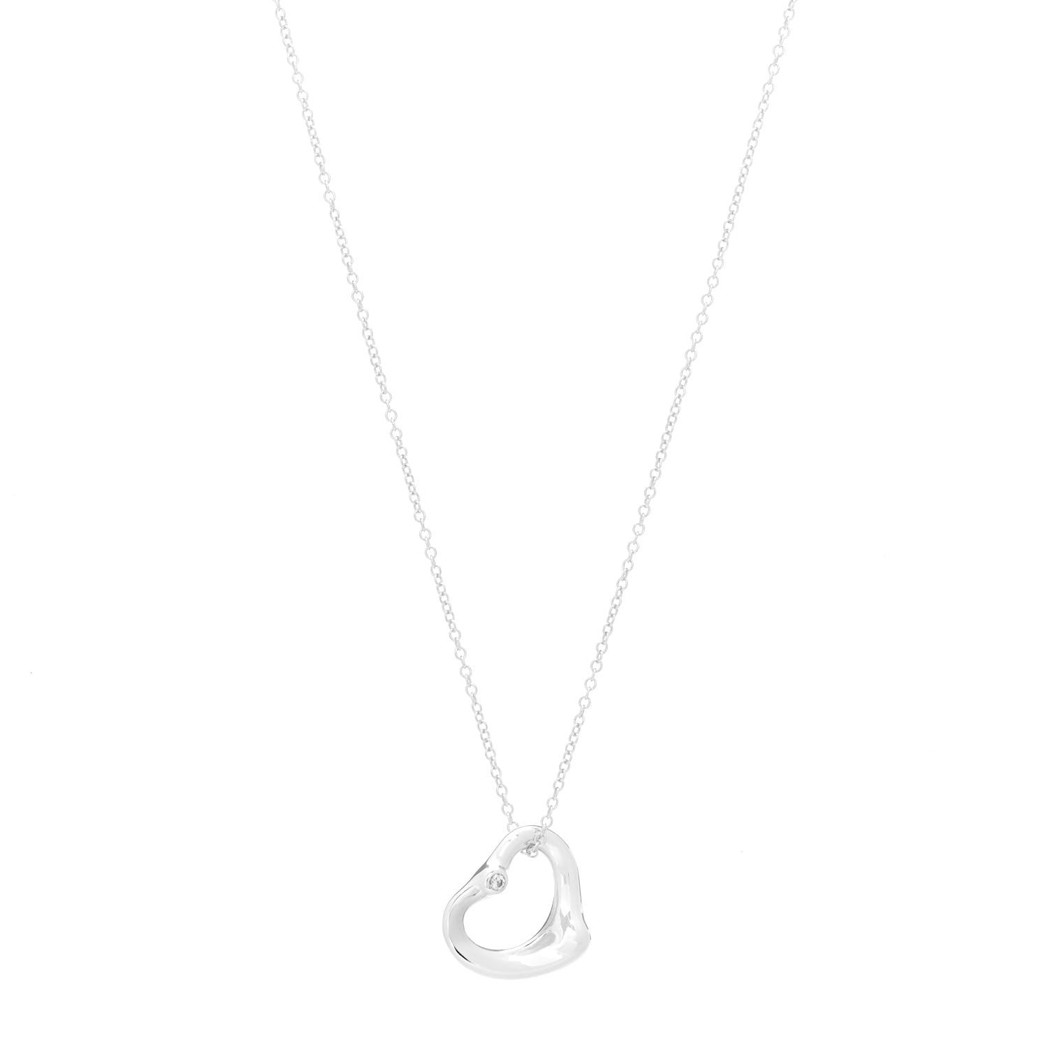 Tiffany Sterling Silver Diamond 16mm Elsa Peretti Open Heart