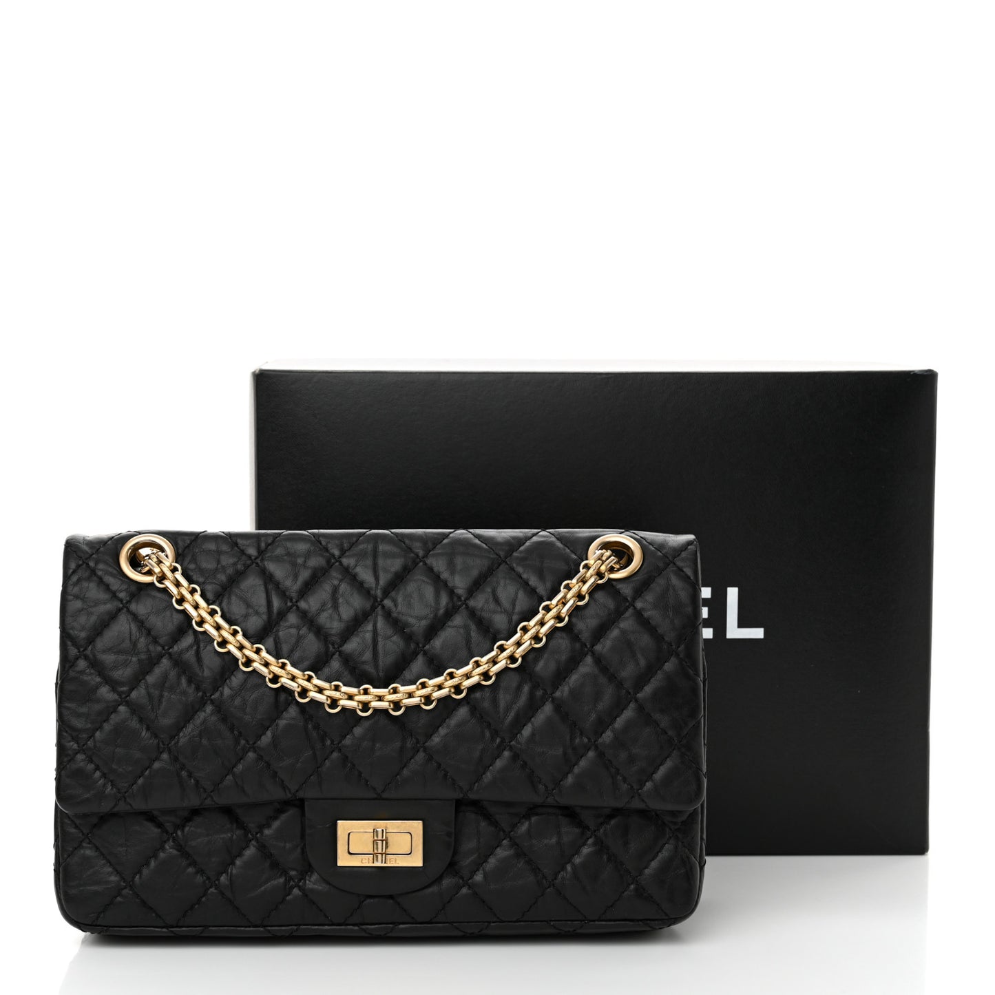 Aged Calfskin Quilted 2.55 Reissue 225 Flap Black
