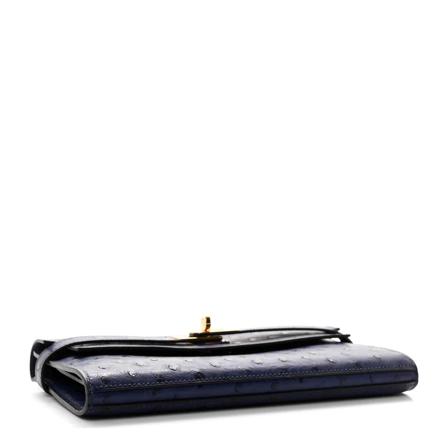 Ostrich Kelly Longue Wallet Bleu Iris