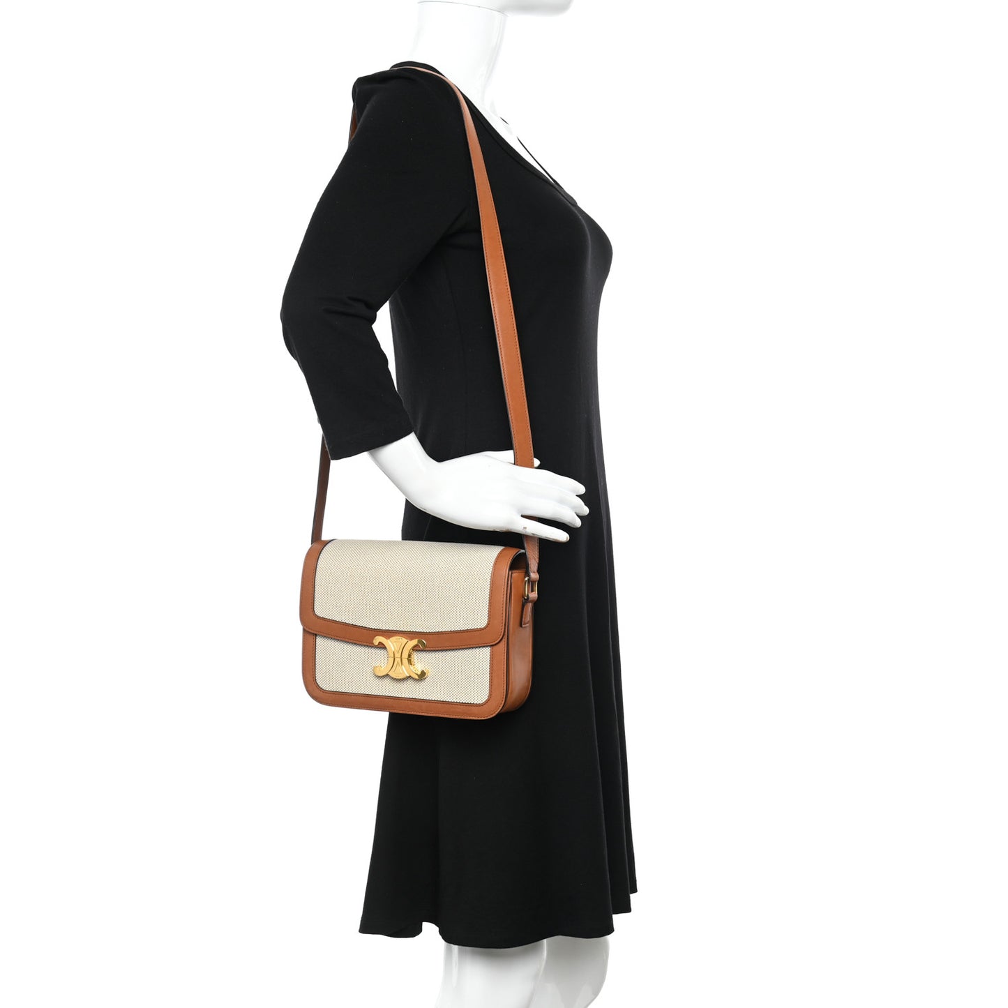 Textile Natural Calfskin Medium Triomphe Bag White Tan