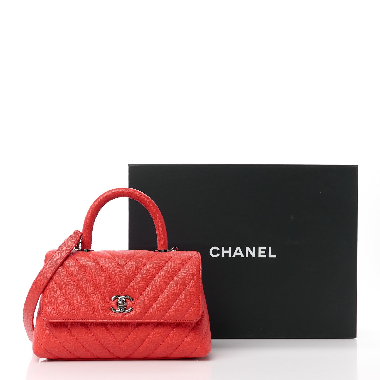 Caviar Chevron Quilted Mini Coco Handle Flap Red
