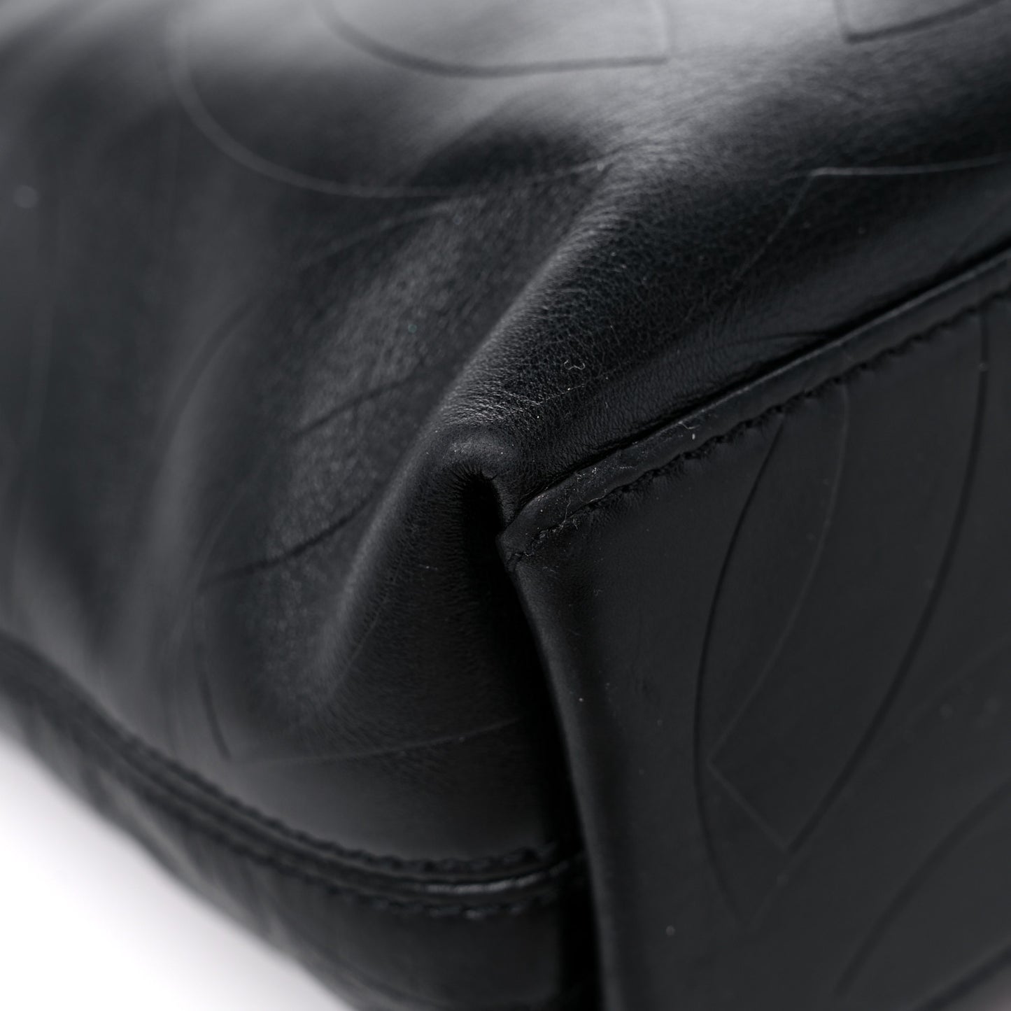 Calfskin Embossed CC Shoulder Bag Black