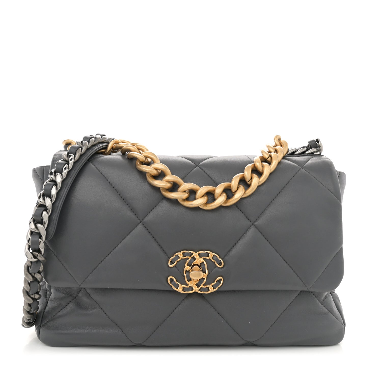 Goatskin Quilted Large Chanel 19 Flap Dark Grey