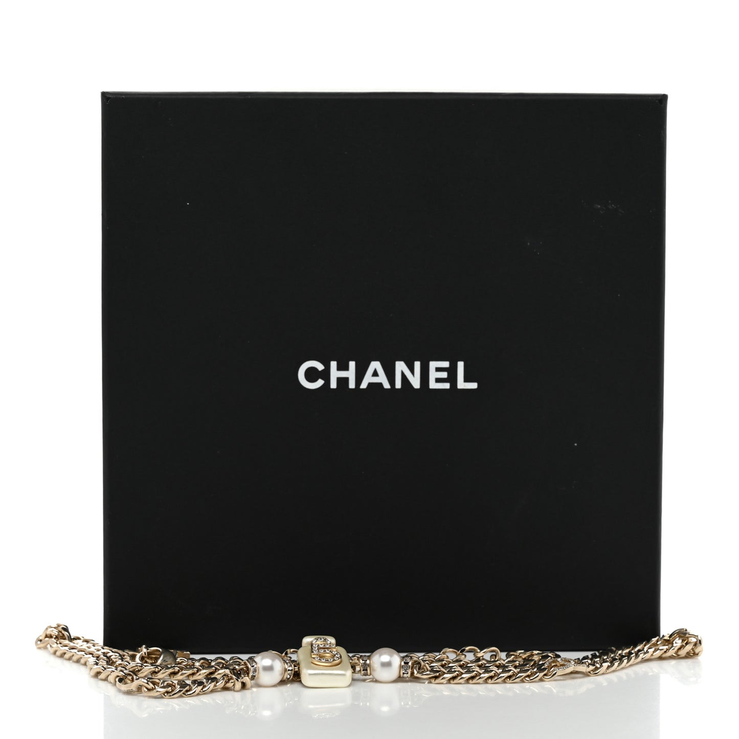 Pearl Resin Crystal CC No 5 Perfume Bottle Chain Belt Gold Pearly White