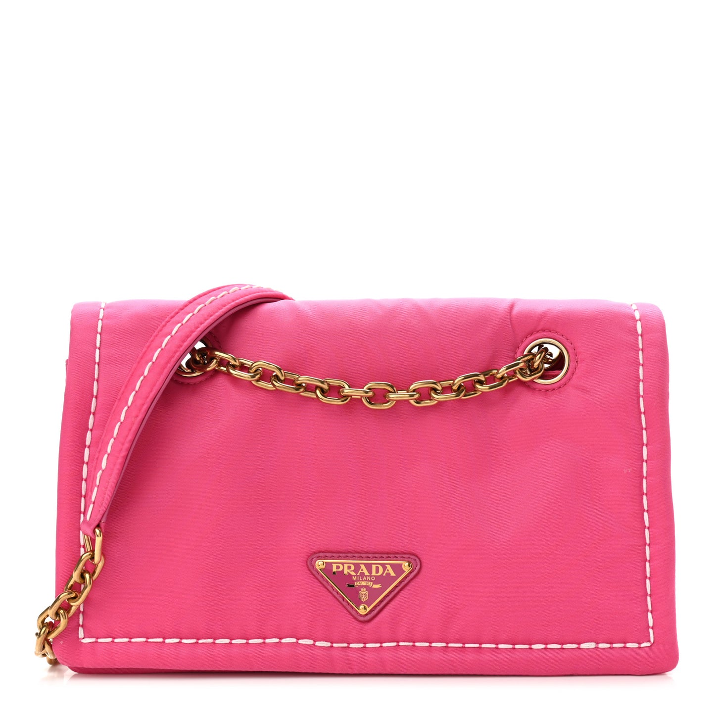 Nylon Tessuto Chain Shoulder Bag Fuxia