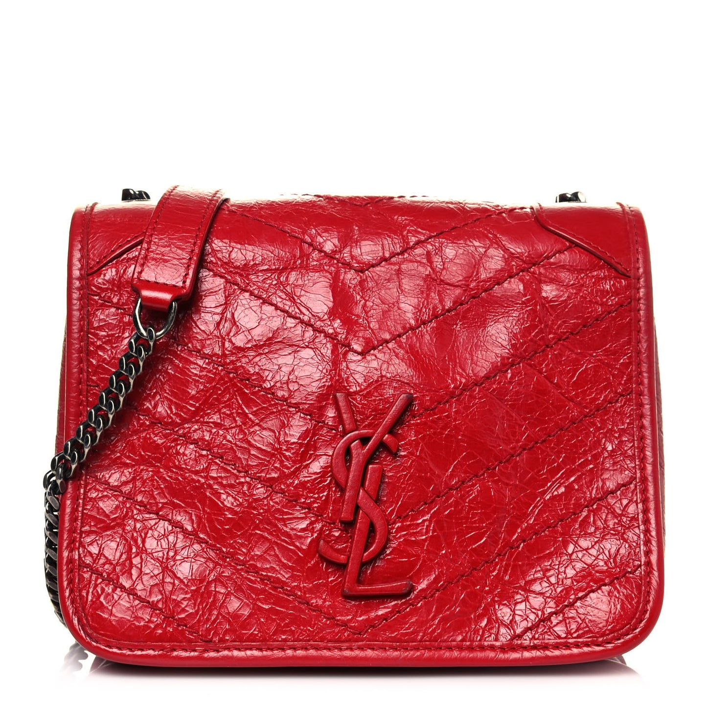 Crinkled Calfskin Matelasse Monogram Niki Chain Wallet Red
