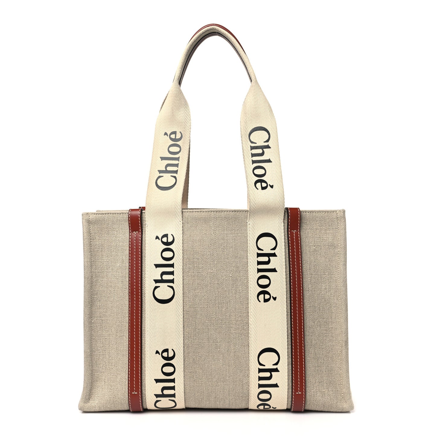 Cotton Calfskin Medium Woody Ribbon Tote White Brown