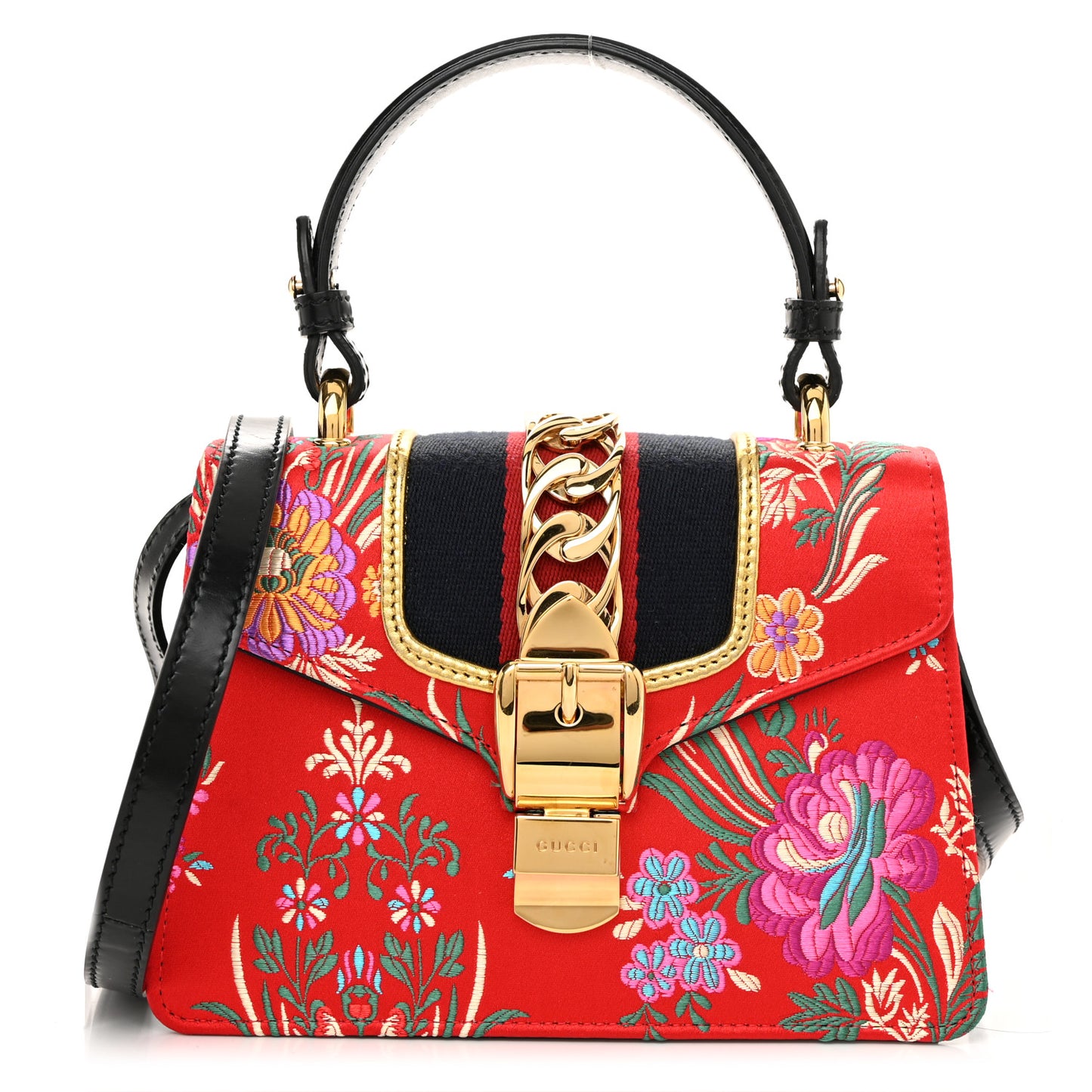 Jacquard Floral Mini Sylvie Top Handle Bag Red Multicolor Black