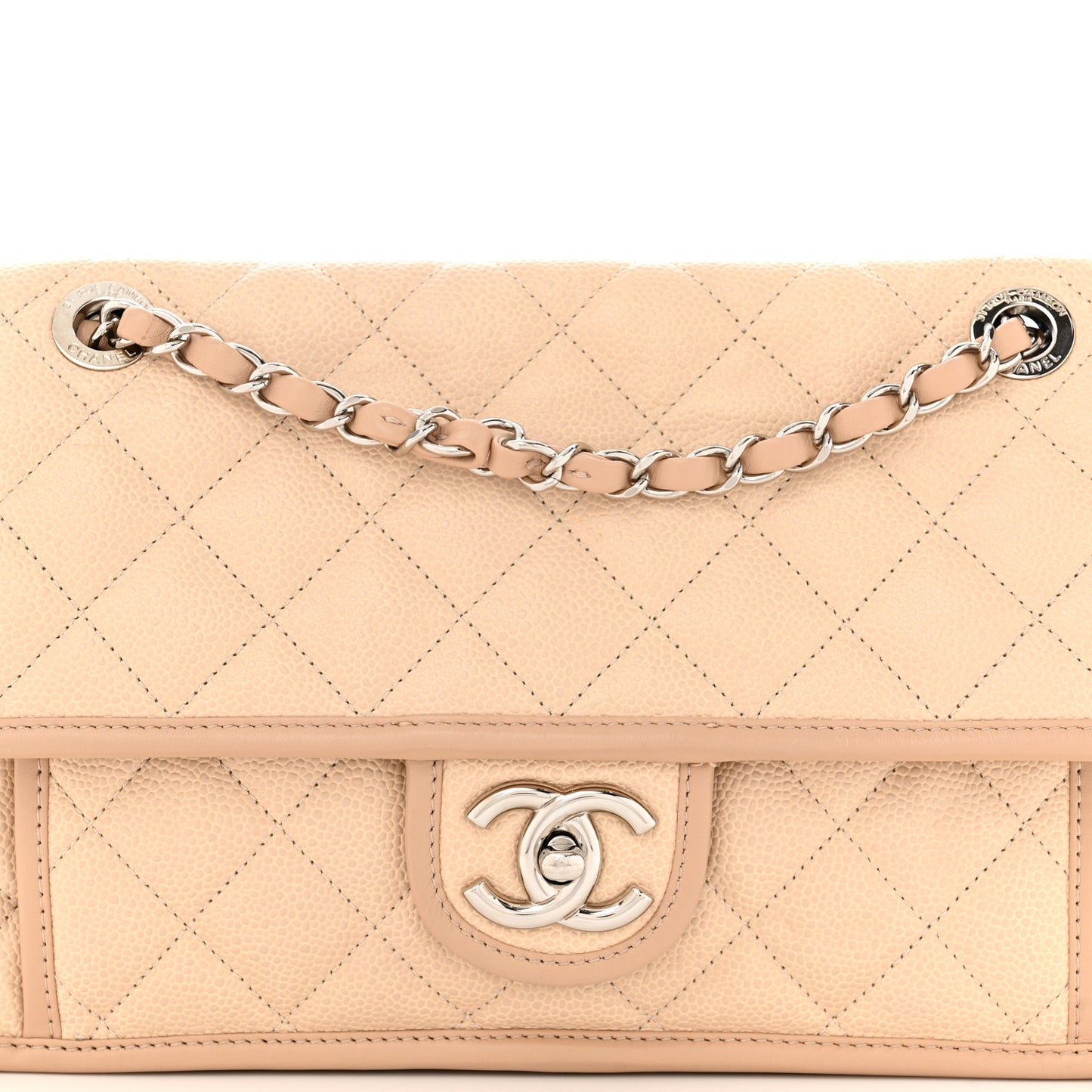 Caviar Quilted Large French Riviera Flap Beige