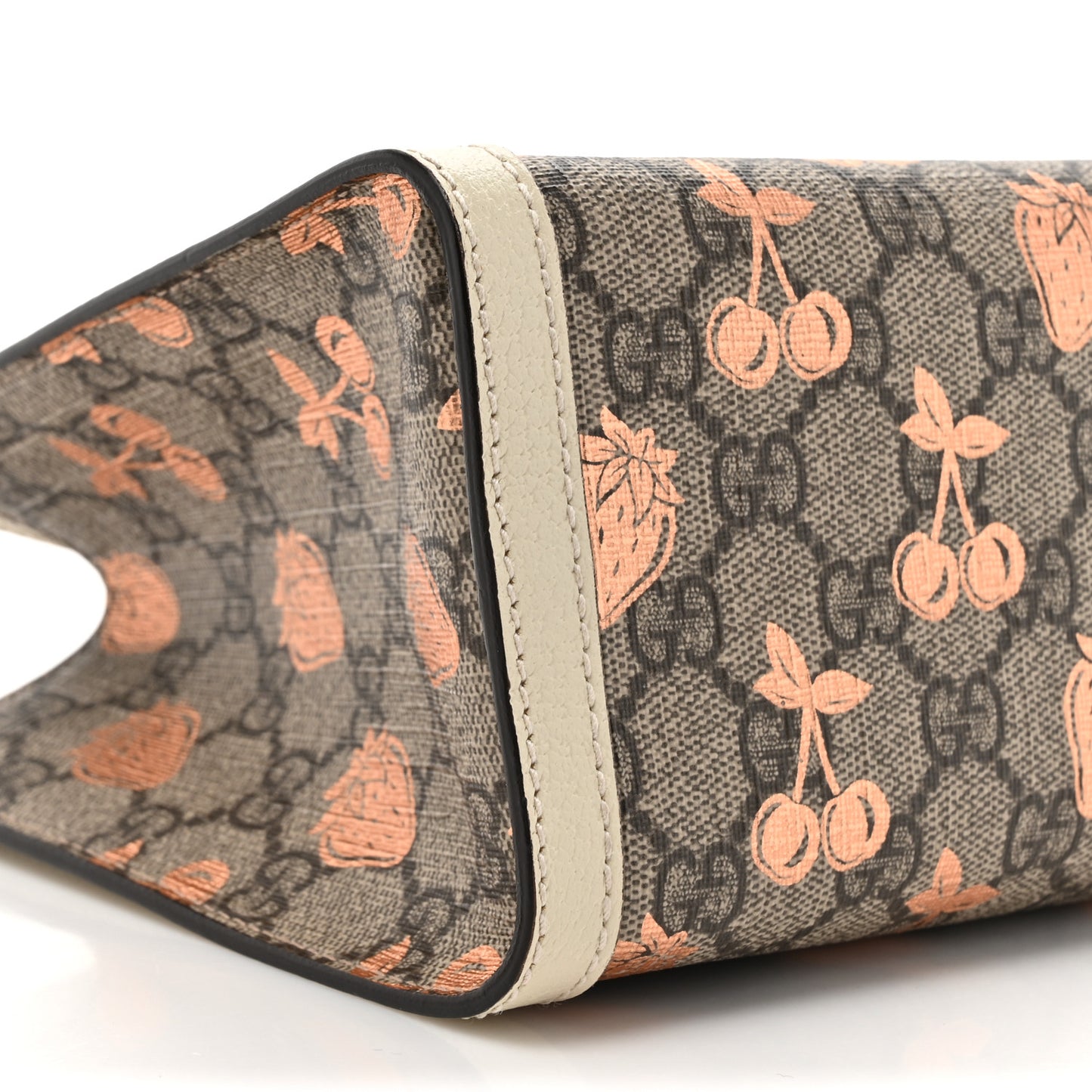 GG Supreme Monogram Berry Textured Dollar Calfskin Small Padlock Tote Beige Ebony Light Copper Mystic White