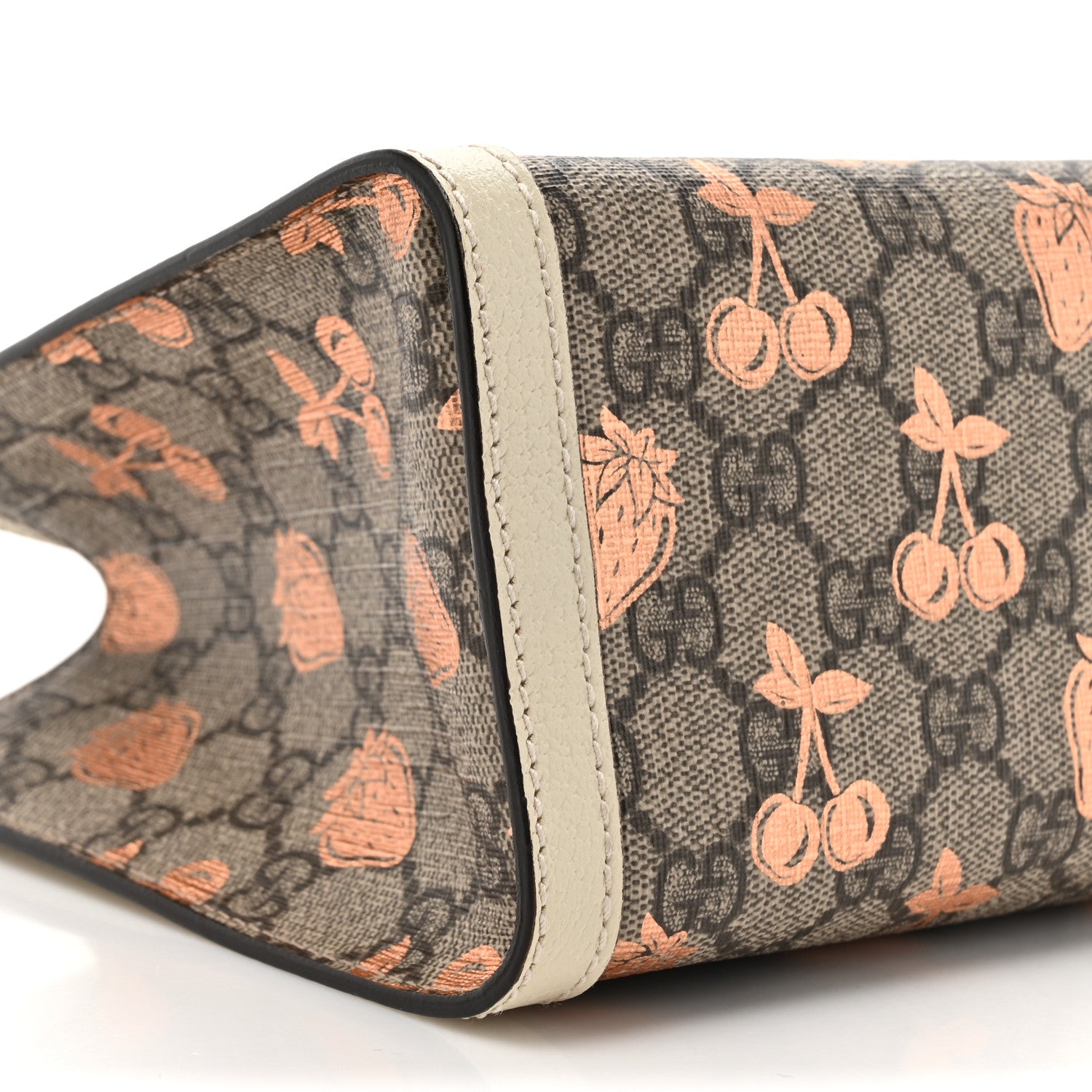 Gucci GG Supreme Monogram Berry Textured Dollar Calfskin Small Padlock Tote Beige Ebony Light Copper Mystic White 10 of 10