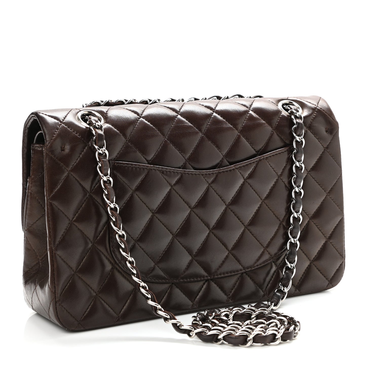 Lambskin Quilted Medium Double Flap Dark Brown