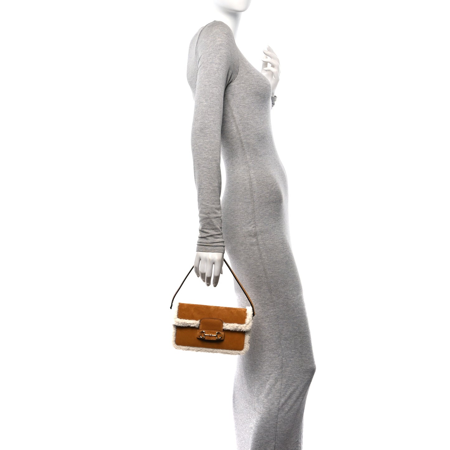 Suede Shearling Horsebit Mini 1955 Shoulder Bag Honey Beige Milk