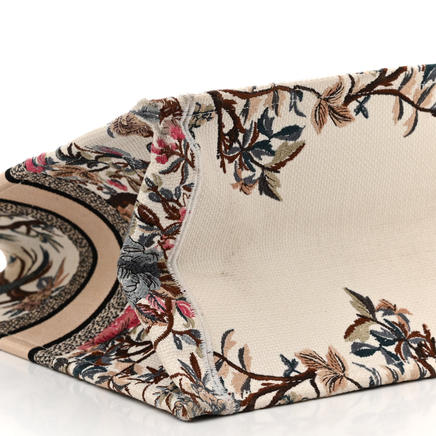 Canvas Embroidered Large Jardin D'Hiver Book Tote Latte Multicolor