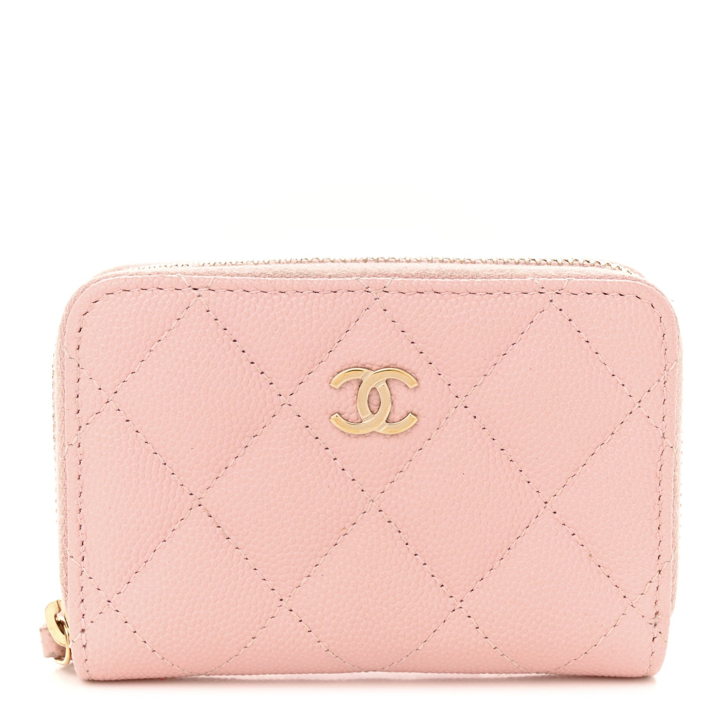 Caviar Quilted Zip Coin Purse Light Pink