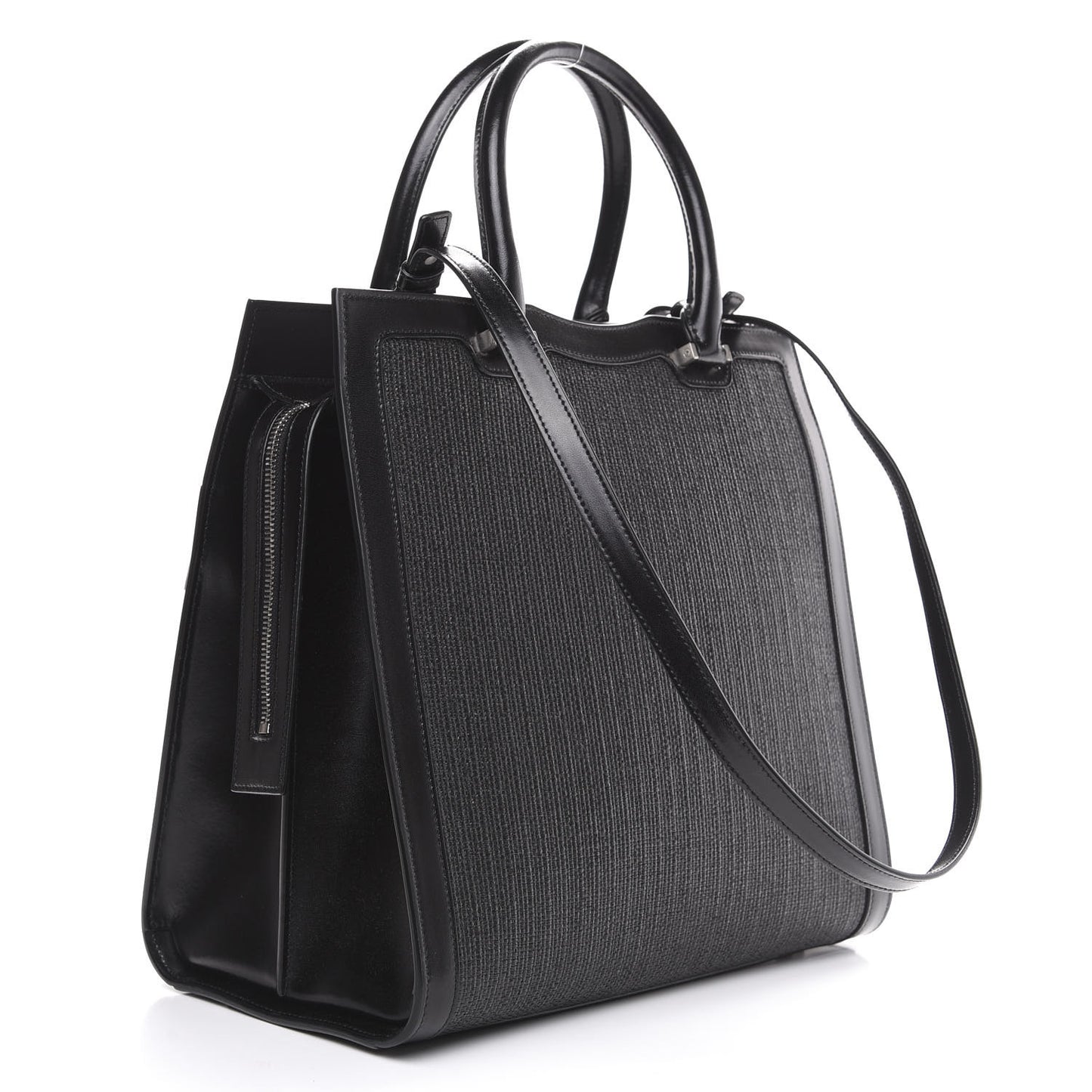 Raffia Shiny Calfskin Large Uptown Tote Black
