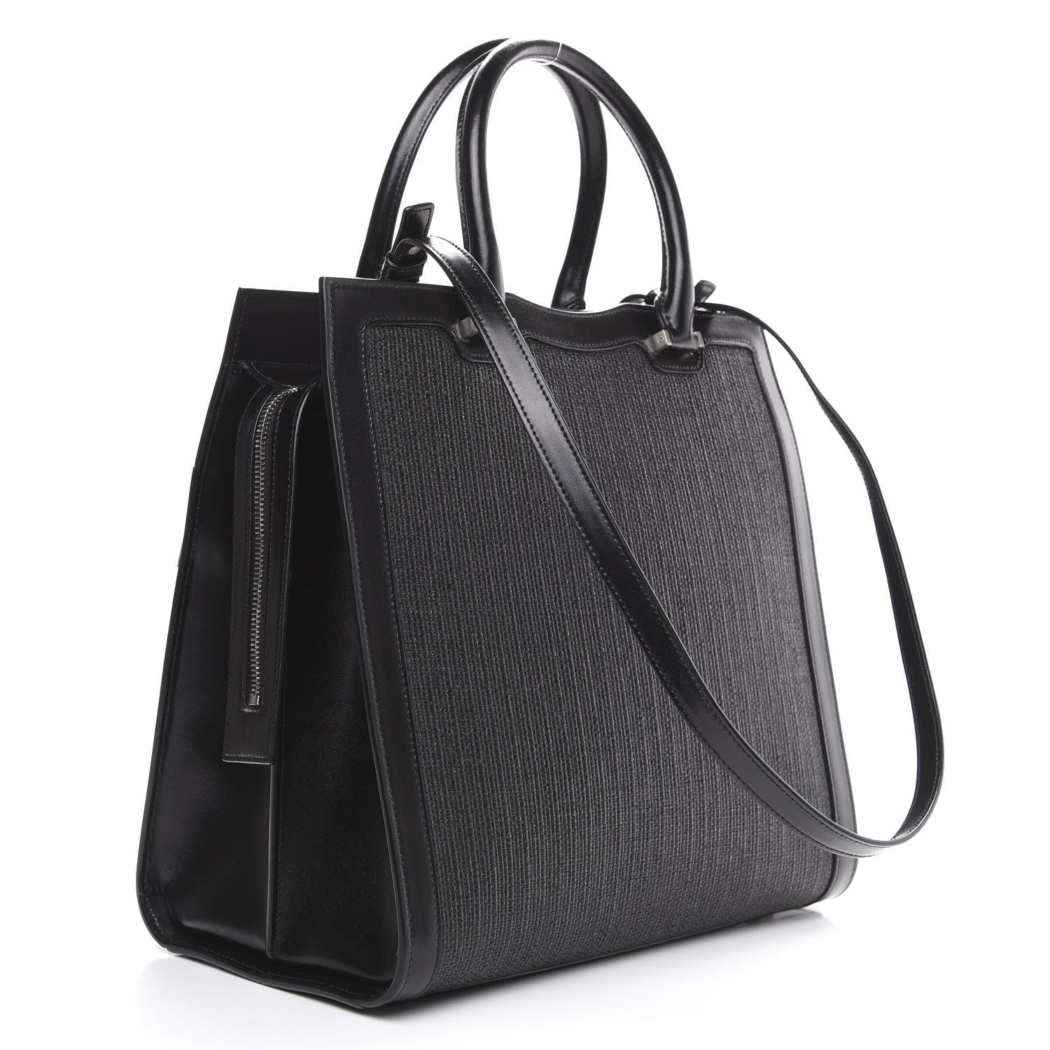 Saint Laurent Raffia Shiny Calfskin Large Uptown Tote Black 2 of 9