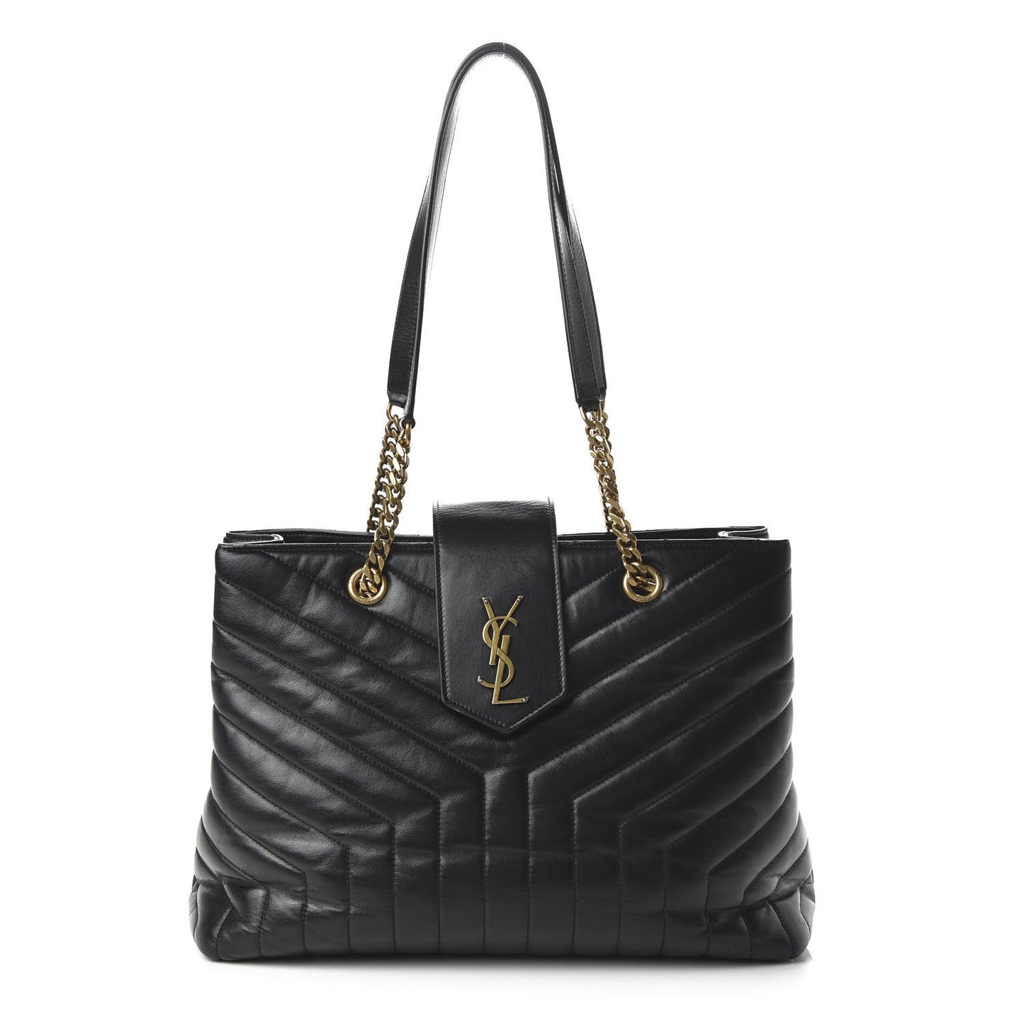 Calfskin Y Quilted Monogram Large Loulou Shopper Black