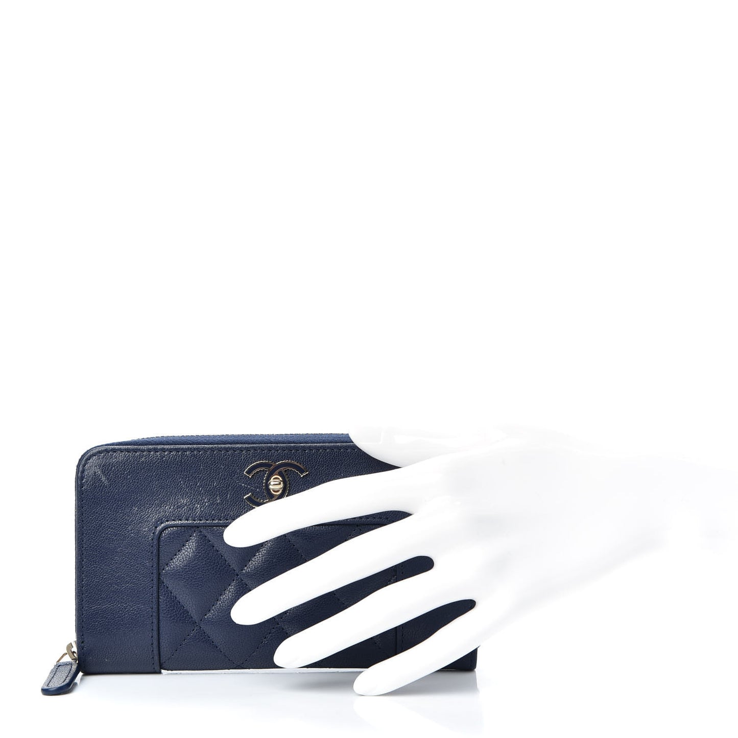 Sheepskin Quilted Mademoiselle Vintage Zip Around Wallet Navy
