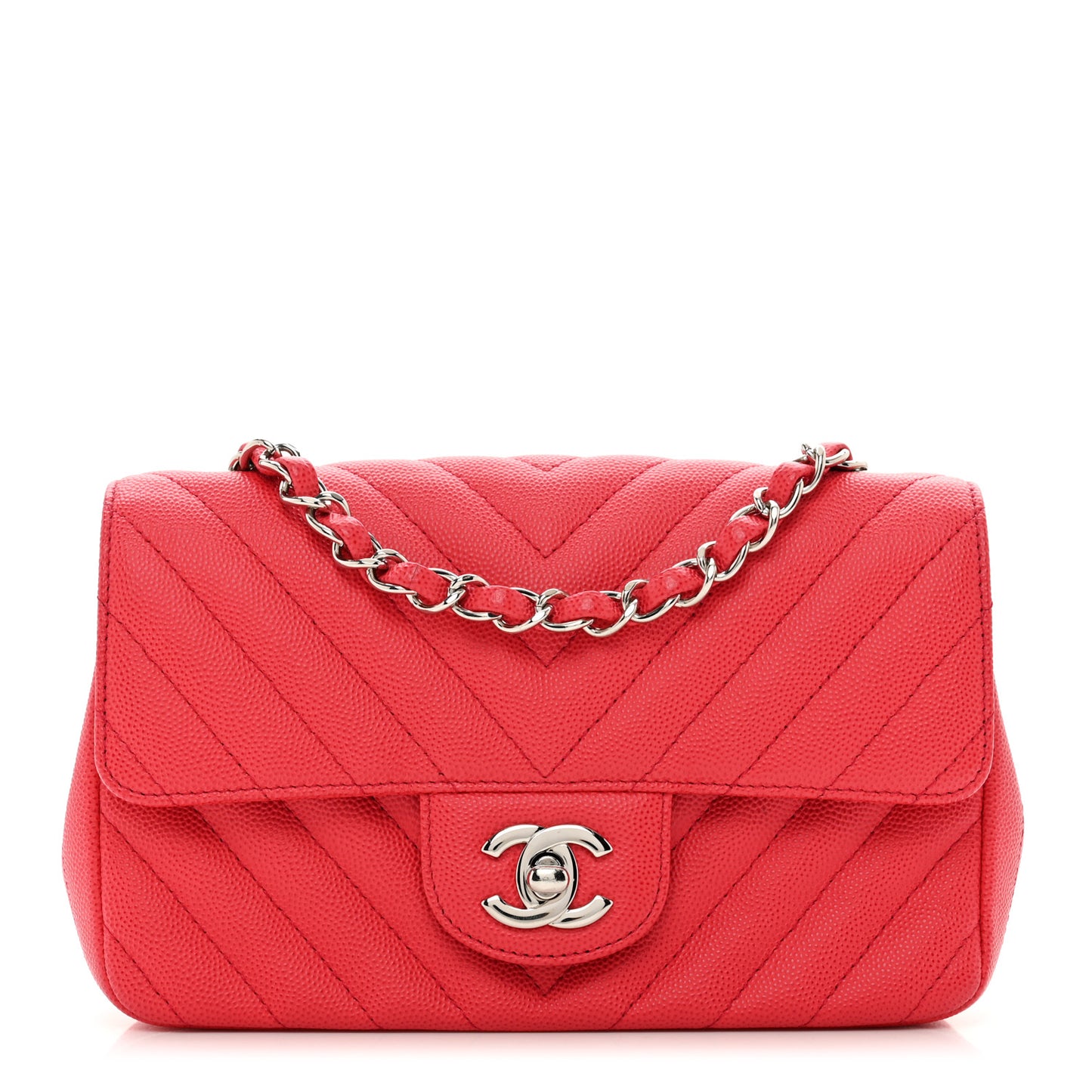 Caviar Chevron Quilted Mini Rectangular Flap Red
