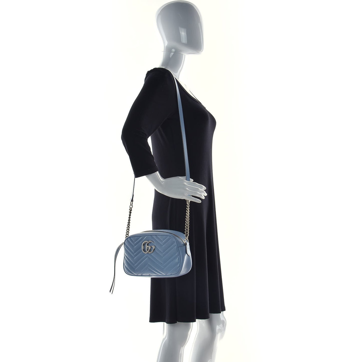 Calfskin Matelasse Mini GG Marmont Chain Shoulder Bag Clear Sky Blue