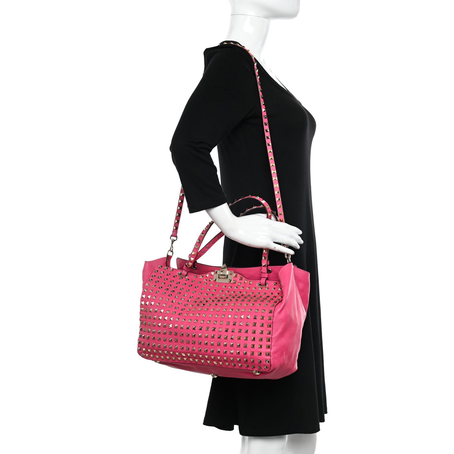 Vitello Medium Rockstud All Over Tote Pop Fuxia