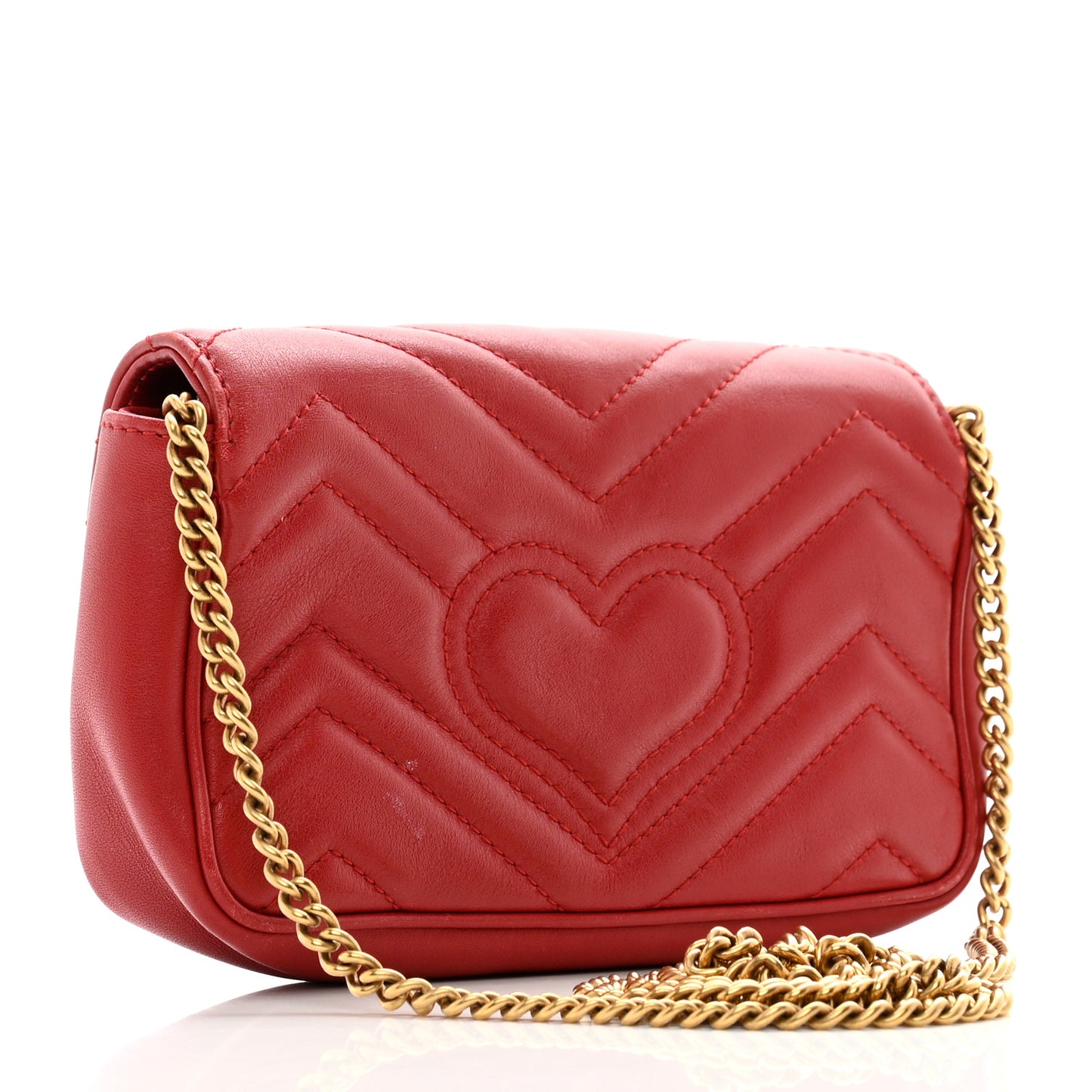 Calfskin Matelasse Super Mini GG Marmont Shoulder Bag Hibiscus Red