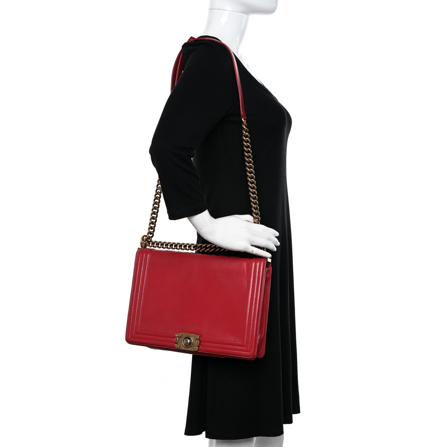 Glazed Calfskin Large Boy Flap Red